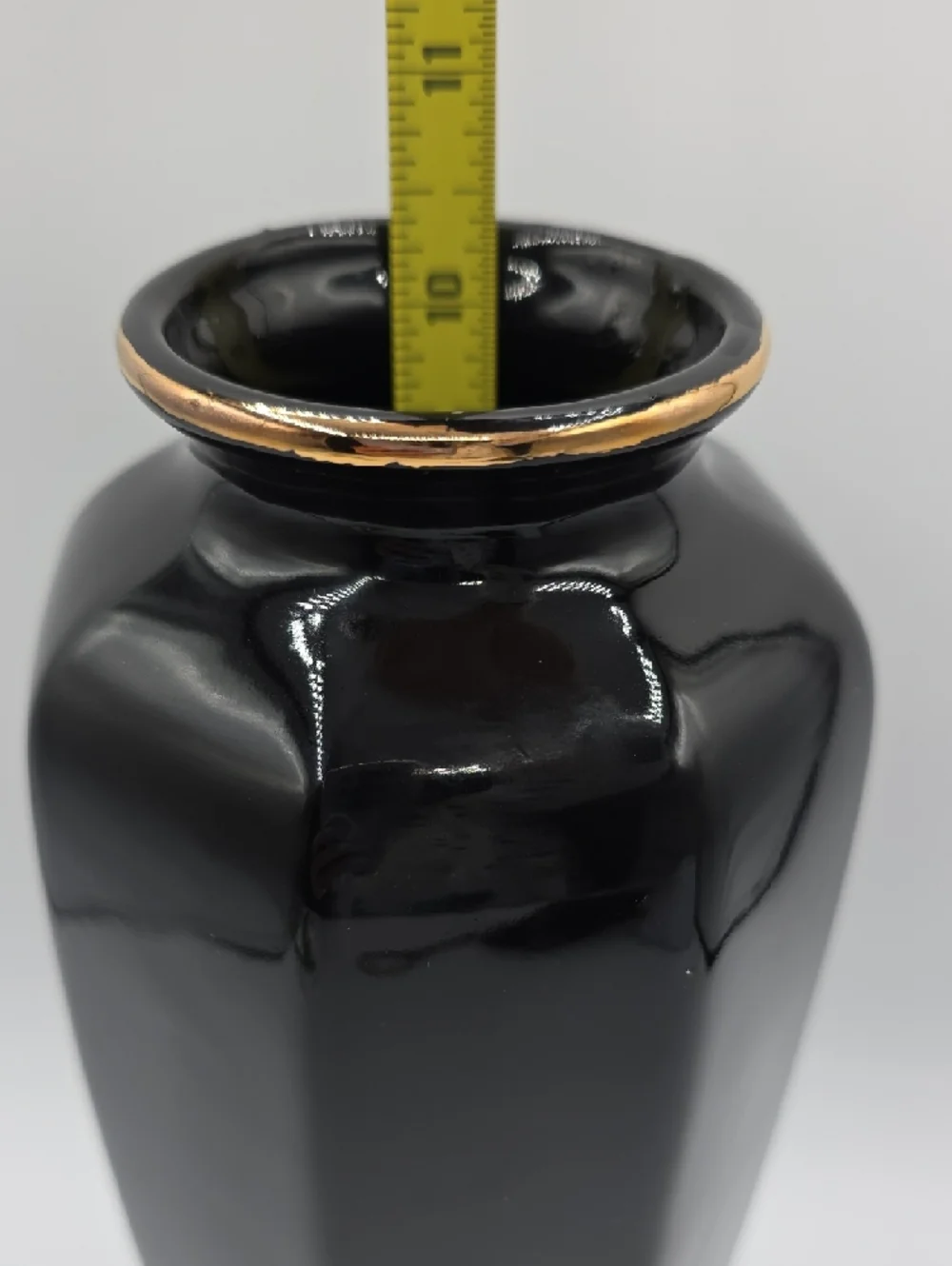 Large Black Porcelain Vase with Gold and Floral Detail | Vintage
